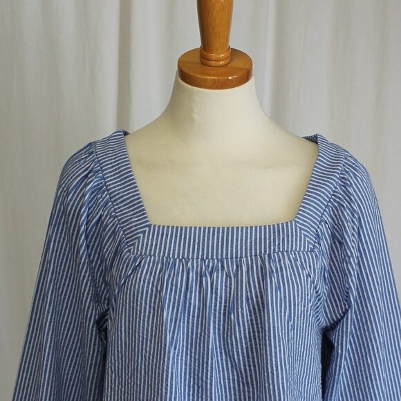 J Crew Square Neck Top In Stretch Knit Seersucker - Picture 7 of 8